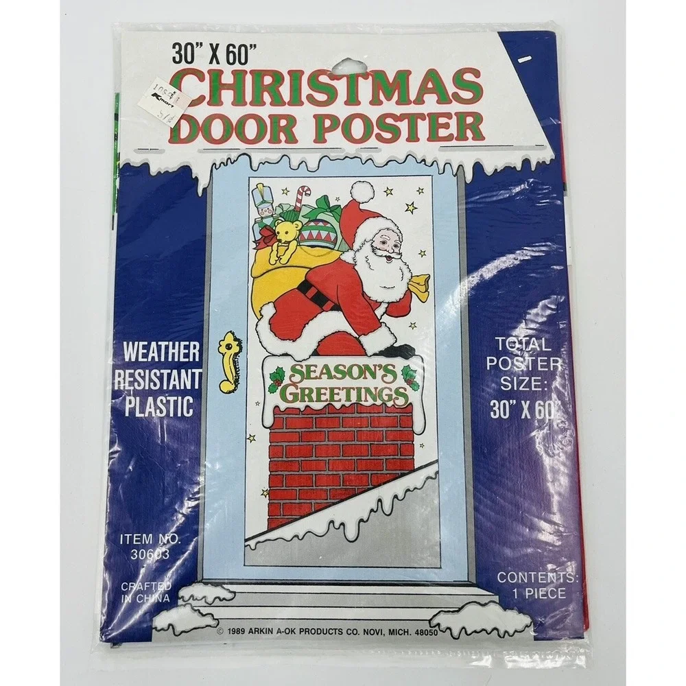 Vintage NOS A-OK Christmas Plastic Door Cover Santa 1989 Arkin 30